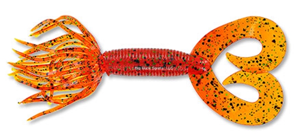 Picture of Yamamoto Double Tail Hula Grub, 4", 10Pk, Pumpkin (Orange) With Large Black & Small Green