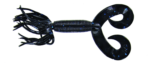 Picture of Yamamoto Double Tail Hula Grub, 5", 10Pk, Black With Large Blue