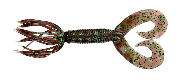 Picture of Yamamoto Double Tail Hula Grub, 5", 10Pk, Cinnamon (Brown) With Large Green