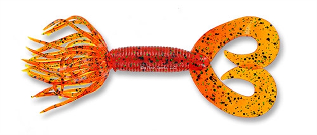 Picture of Yamamoto Double Tail Hula Grub, 5", 10Pk, Pumpkin (Orange) With Large Black & Small Green