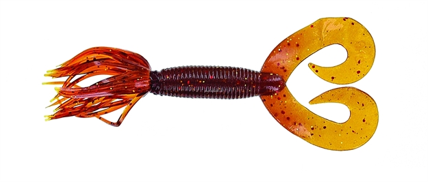 Picture of Yamamoto Double Tail Hula Grub, 5", 10Pk, Root Beer With Large Red & Small Gold