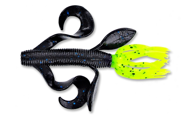 Picture of Yamamoto Kreature, 4", 7Pk, Black With Large Blue Body & Chartreuse With Large Black Tail