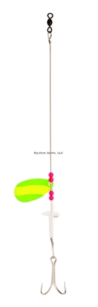 Picture of Yellow Bird Prescott Strip-On Rig - 6" Leader 1-1/4" Prescott Blade, 2/0 Double Hook - Rig Grn/Chart Swirl