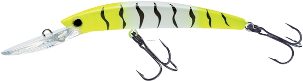 Picture of Yo-Zuri Crystal Minnow Deep Diver Walleye Trolling Bait 9/16Oz 4-3/8" 10 FT #2 Hooks Chartreuse Tiger