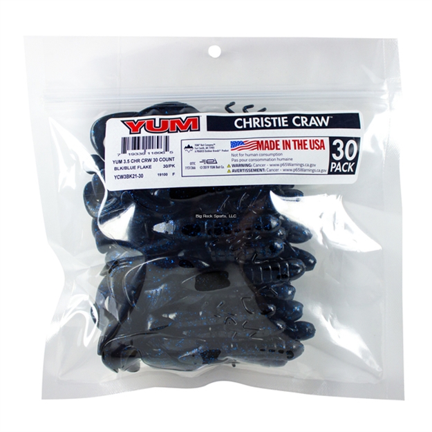 Picture of Yum Christie Craw Soft Plastic Crawfish, 3.5 In, 30Pk-Blk/Blue Flk