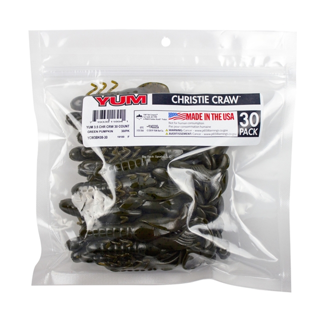 Picture of Yum Christie Craw Soft Plastic Crawfish, 3.5 In, 30Pk-Green Pumpkin