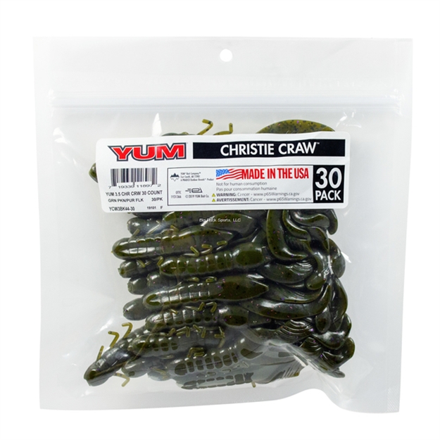 Picture of Yum Christie Craw Soft Plastic Crawfish, 3.5 In, 30Pk-Grnpkn/Pur FL