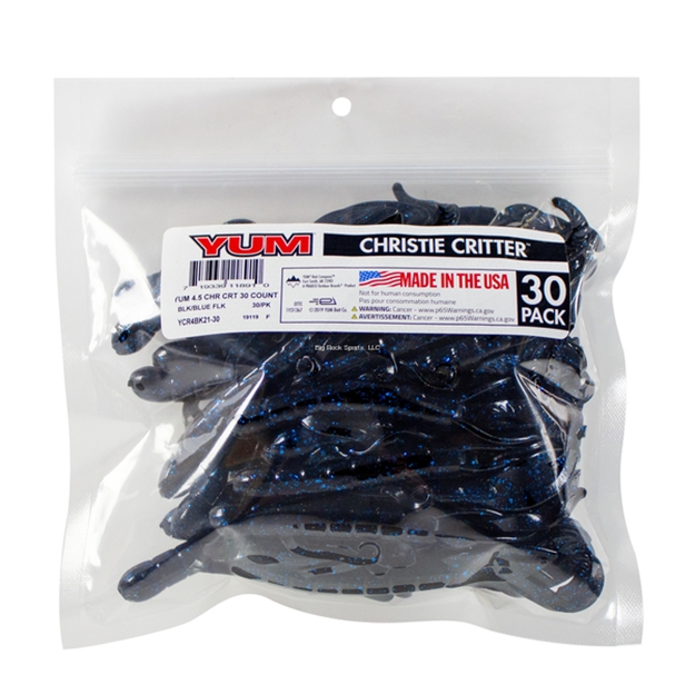 Picture of Yum Christie Critter 4 1/2", 30Pk-Blk/Blue Flk