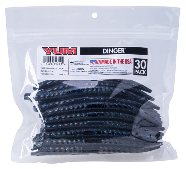 Picture of Yum Dinger Worm 5", Black Blue Flake, 30/Bag
