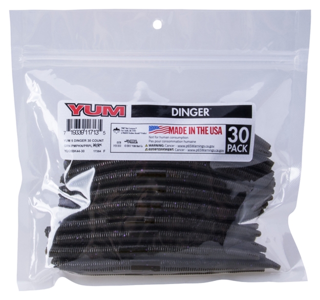 Picture of Yum Dinger Worm 5", Green Pumpkin Purple Flake, 30/Bag
