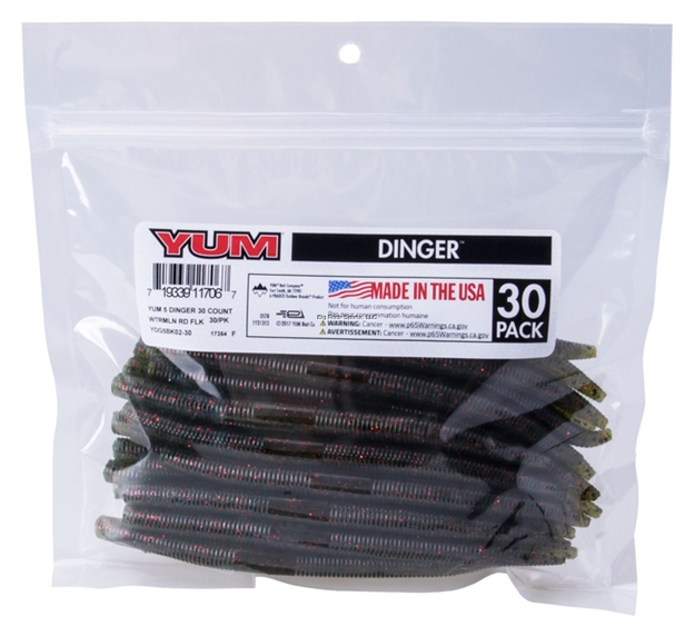Picture of Yum Dinger Worm 5", Watermelon Red Flake, 30/Bag