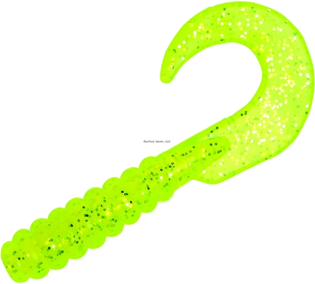 Picture of Yum Walleye Curltail Grub, 3", Chartreuse/Silver Flake, Floating,12/Bag