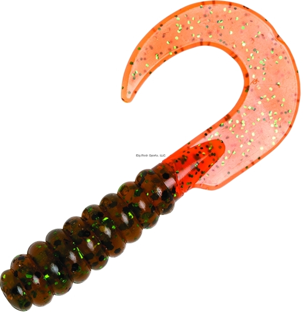 Picture of Yum Walleye Curltail Grub, 3", Pumpkin/Green Flake/Orange, Floating,12/Bag