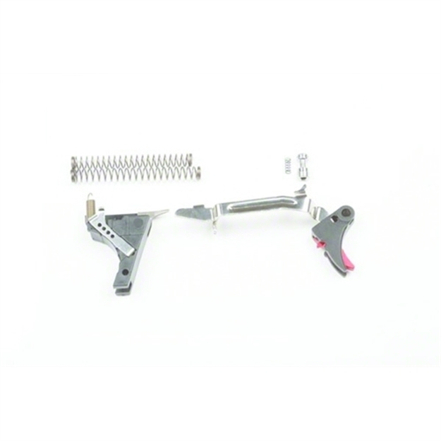 Picture of Zev Technologies Fulcrum Trigger Drop-In Kit. This Trigger Kit Will Work With .45 Glock Pistols And Comes With A Black Pad And A Red Safety.