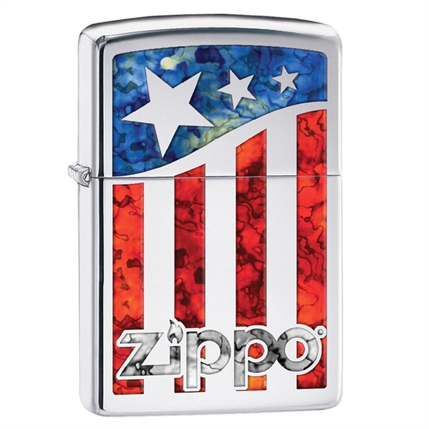 Picture of Zippo American Flag Pocket Lighter W/High Polish Chrome29095