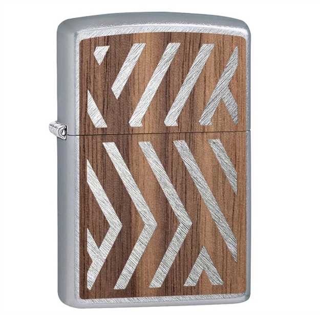 Picture of Zippo Brushed Chrome Woodchuck Walnut Herringbone Lighter