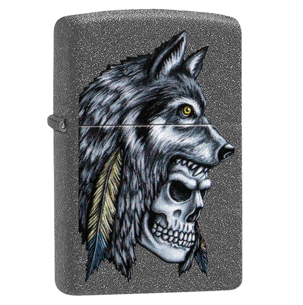 Picture of Zippo Iron Stone Wolf Skull Feather Design Lighter