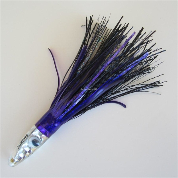 Picture of Zuker Grass Feather Trolling Lure With Mylar, 6", 1 3/4 Oz, Black & Purple Grass/Purple Skirt/Silver Head