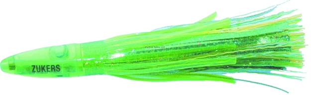 Picture of Zuker Grass Feather Trolling Lure With Mylar, 6", 1 3/4 Oz, Green & Yellow Grass/Lime Skirt/Lime Head