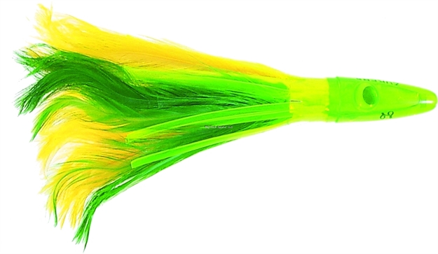 Picture of Zuker Trolling Feather, 6", 1 3/4 Oz, Green & Yellow Feathers/Green Head/Lime Skirt