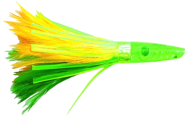 Picture of Zuker Trolling Feather, 8", 3 1/2 Oz, Green & Yellow Feather/Lime Skirt/Lime Head