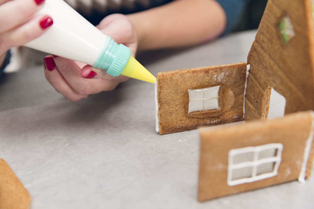gluing gingerbread house gluing gingerbread house
