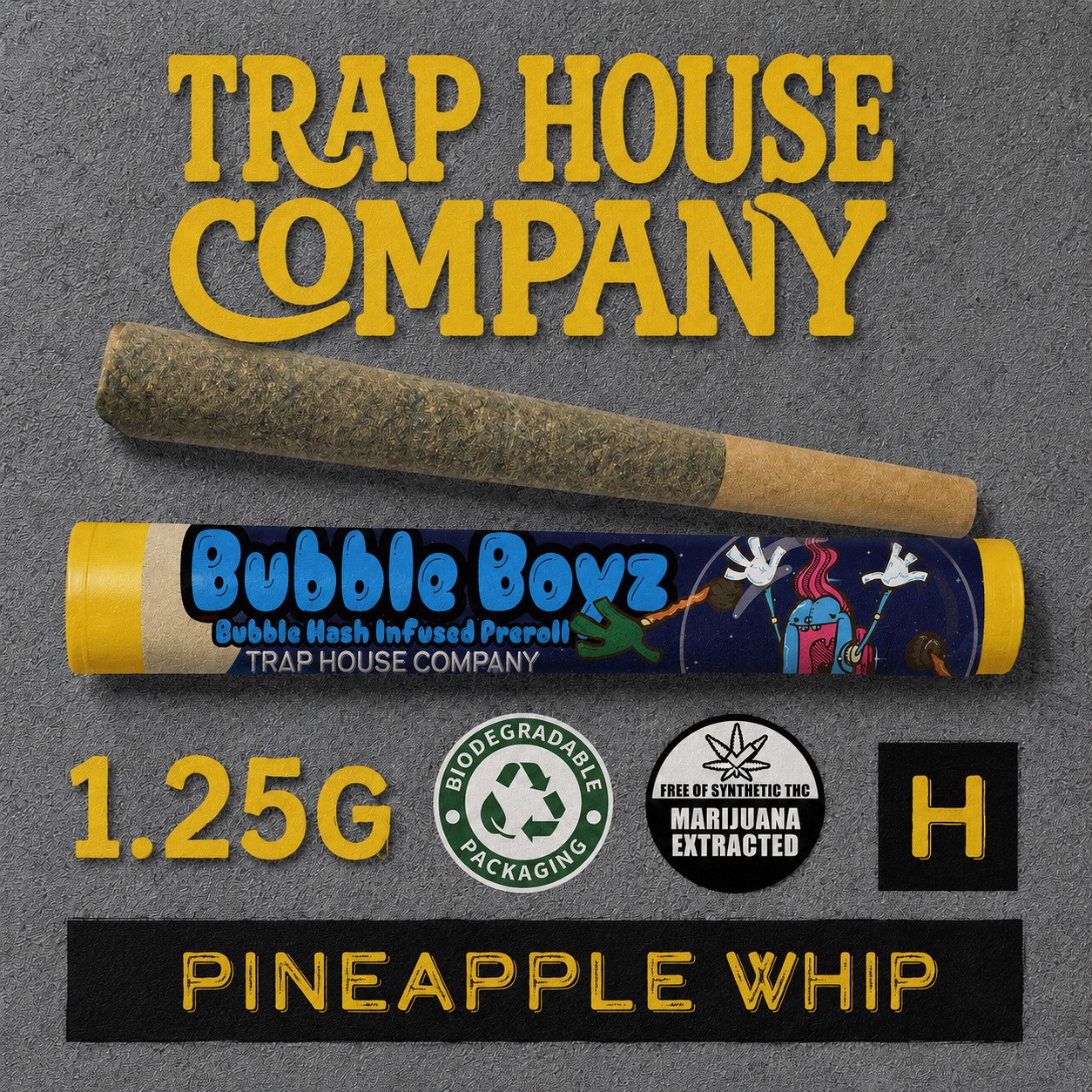 Trap House Company - Pineapple Whip - 1.25g Bubble Hash Infused Pre-Roll