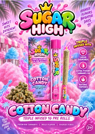 #Sugar High - Cotton Candy - 1g - Triple Infused Preroll