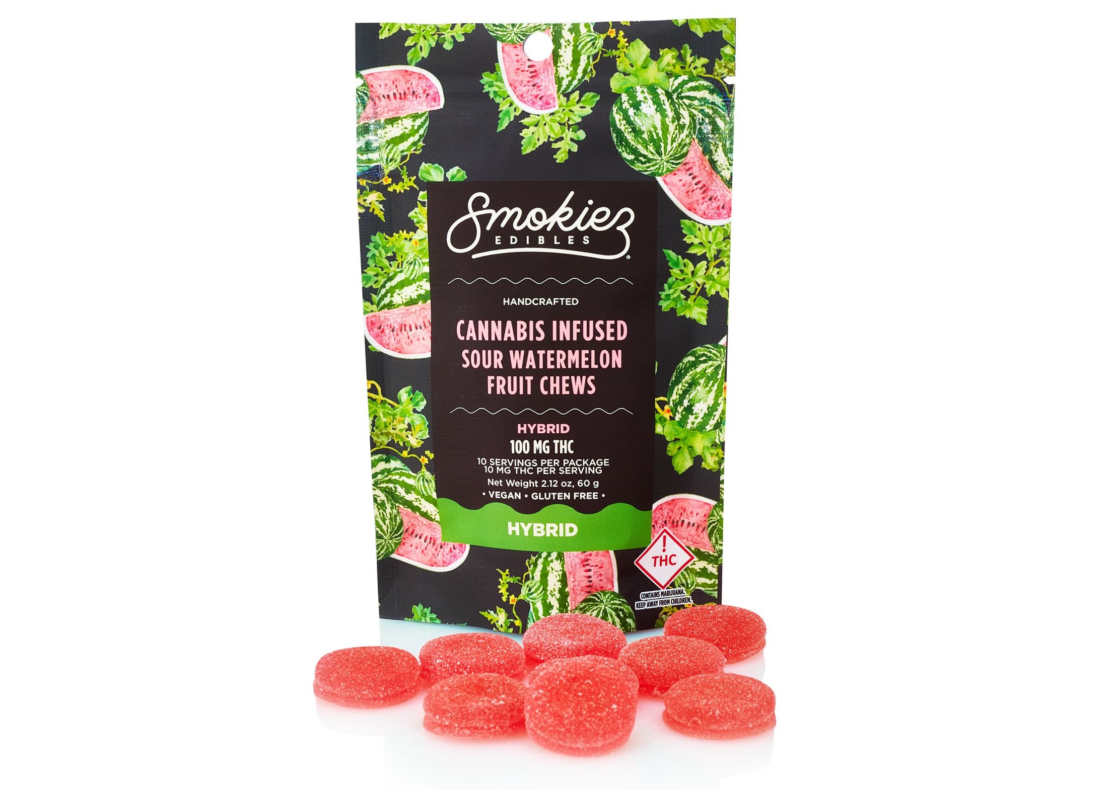 Sour Watermelon Hybrid  100mg THC Fruit Chews