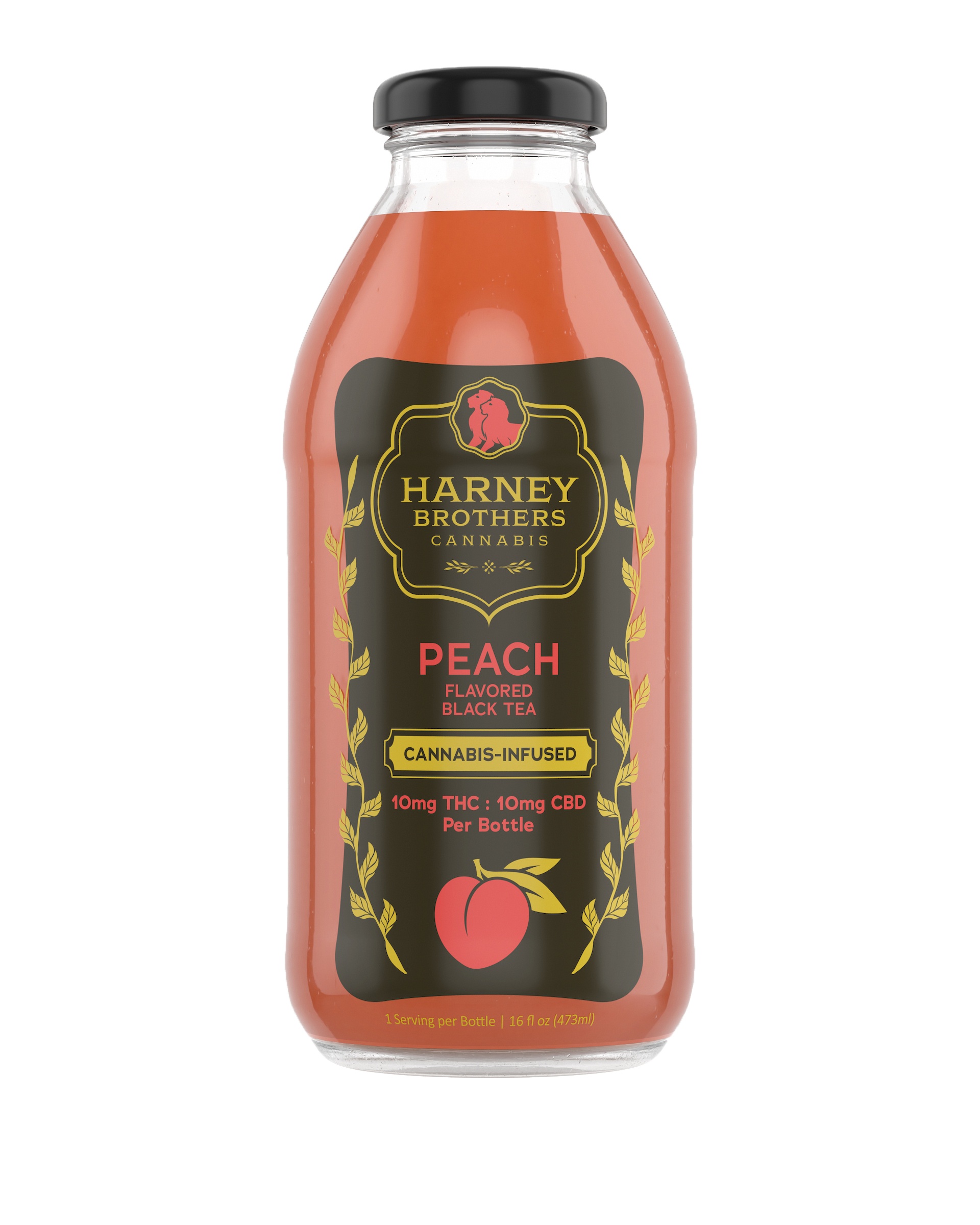 Beverage | 16oz | Peach Flavored Black Tea | 10mg THC : 10mg CBD