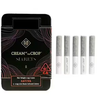 Cream Of The Crop Secrets Colombian Haze Sativa 5 x 0.5g Live Resin Infused Prerolls
