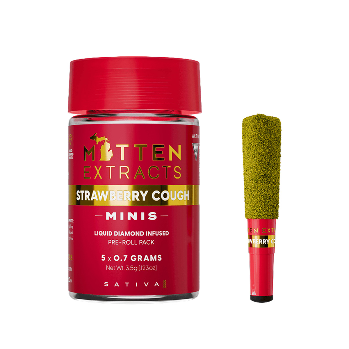 Mitten Extracts | 0.7g - 5pk (3.5g) Infused Preroll Pack | Sativa |  Strawberry Cough