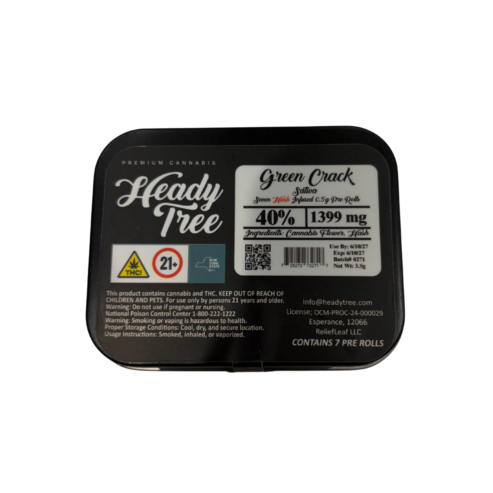 Heady Tree - Green Crack Hash Infused Prerolls 7pk - 3.5g