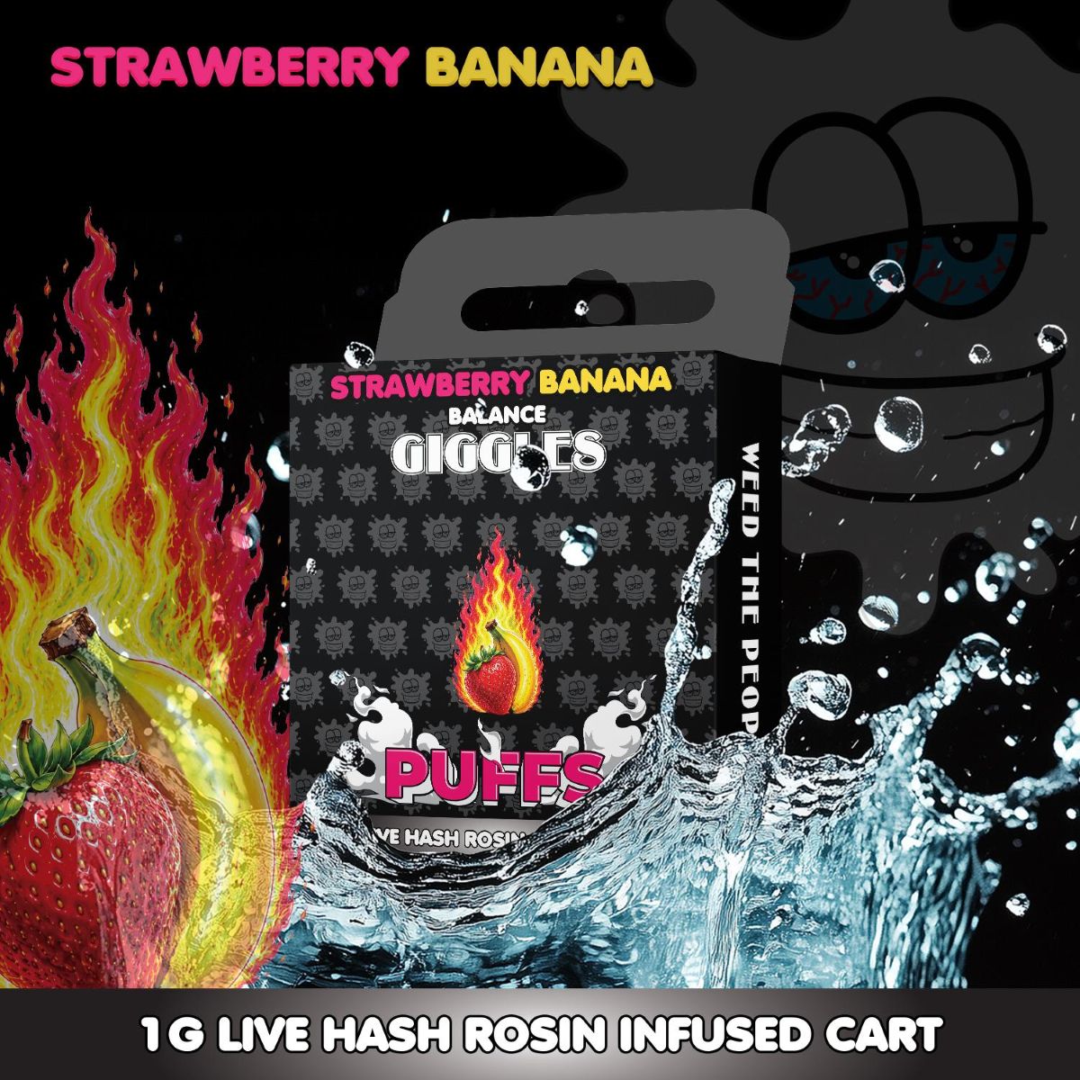 GIGGLES PUFFS - STRAWBERRY BANANA - LIVE HASH ROSIN INFUSED VAPE CART