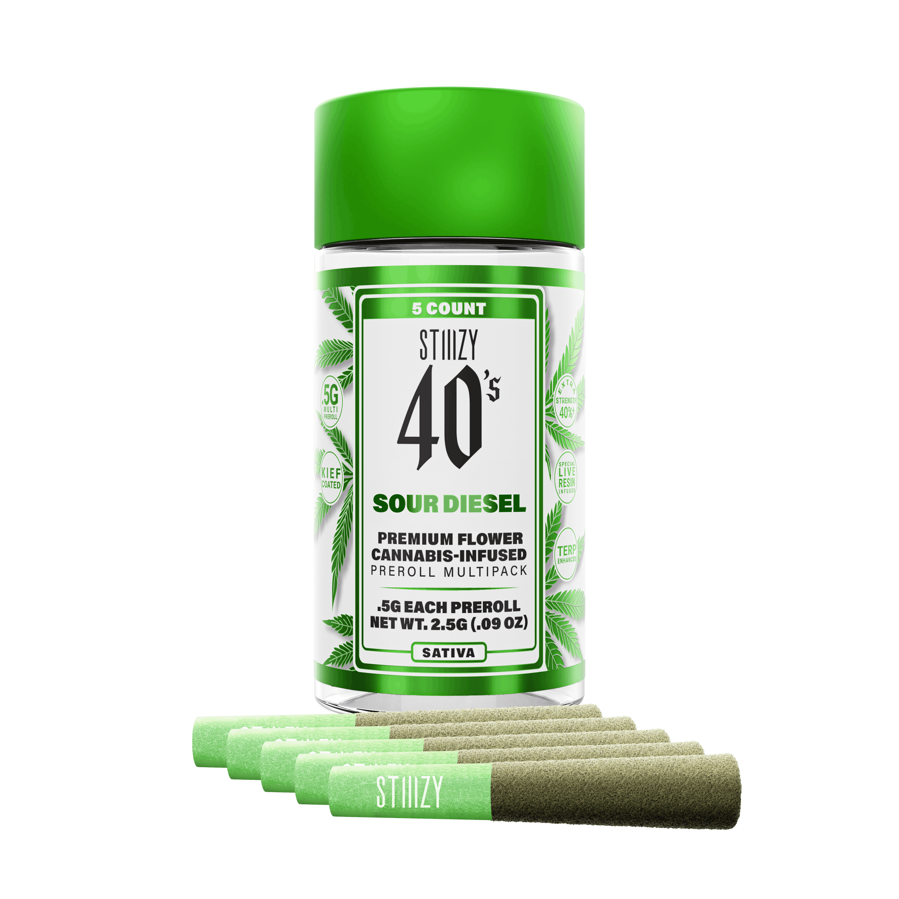 Stiiizy | 40's | Sour Diesel | Infused Pre-Rolls 5pk | 2.5g