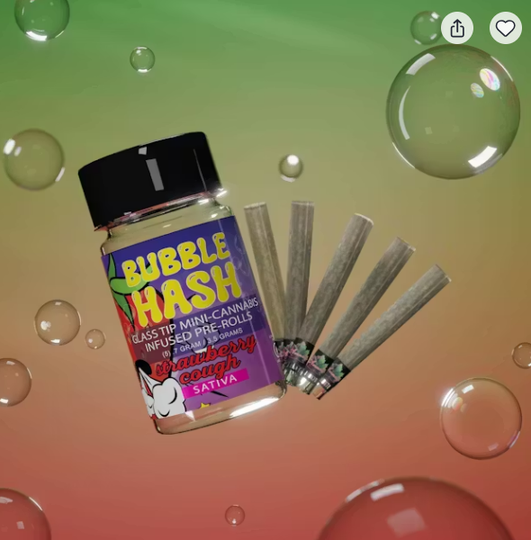 Amnesia - Strawberry Cough - 0.7g x 5 Bubble Hash Infused Prerolls