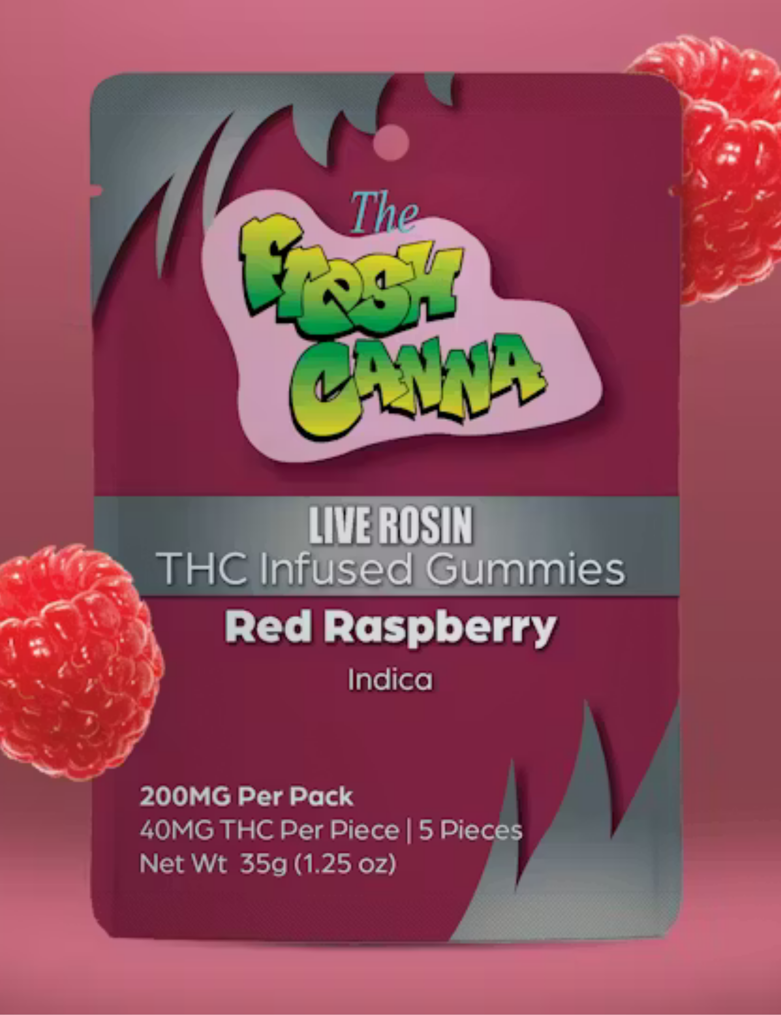 Red Raspberry | Live Rosin Gummies | 200mg | Indica