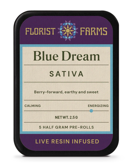 Live Resin Infused Preroll | Blue Dream (S) | .5g Total) 5 pack | Florist Farms