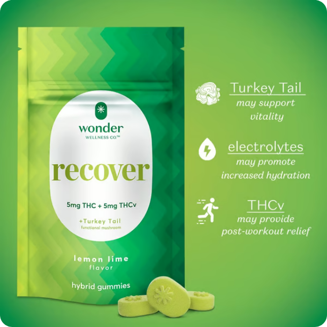 1:1 Wonder Recover - Lemon Lime - THC:THCv + Turkey Tail - Gummies - 100mg (20pk)