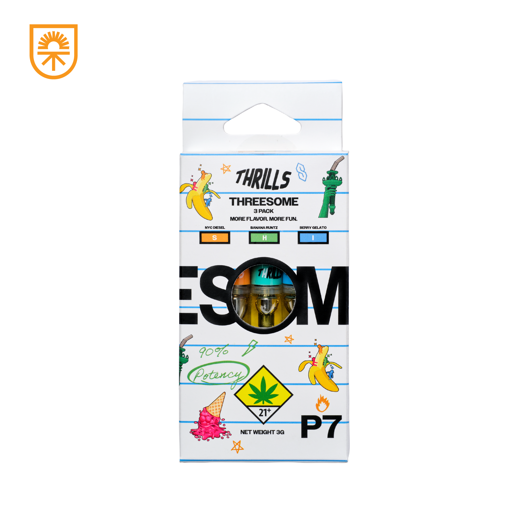 P7 - (S) NYC Diesel x (H) Banana Runtz x (I) Berry Gelato - Thrills - Threesome 3 Pack - 3g