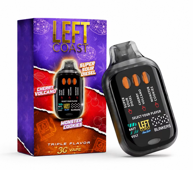 Left Coast | Monster Cookies x Cherry Volcano x Super Sour Diesel | Triple Flavor All-In-One Vape 3g