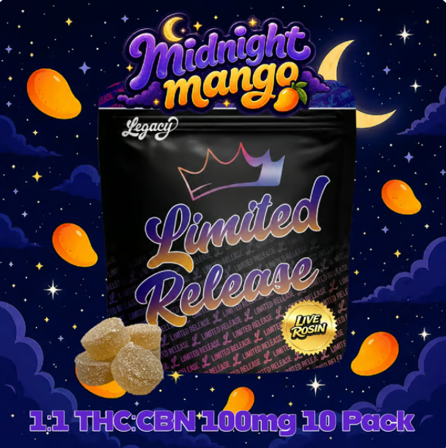 Legacy Midnight Mango THC:CBN 1:1 10pk 100mg Gummies