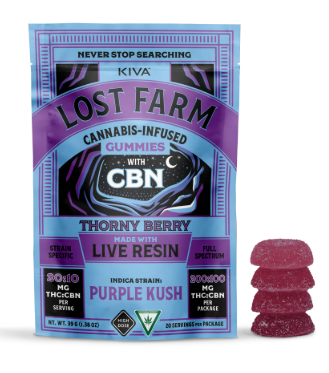 Lost Farm - Thornyberry x Purple Kush 2:1 THC:CBN - 200mg Live Resin Gummies