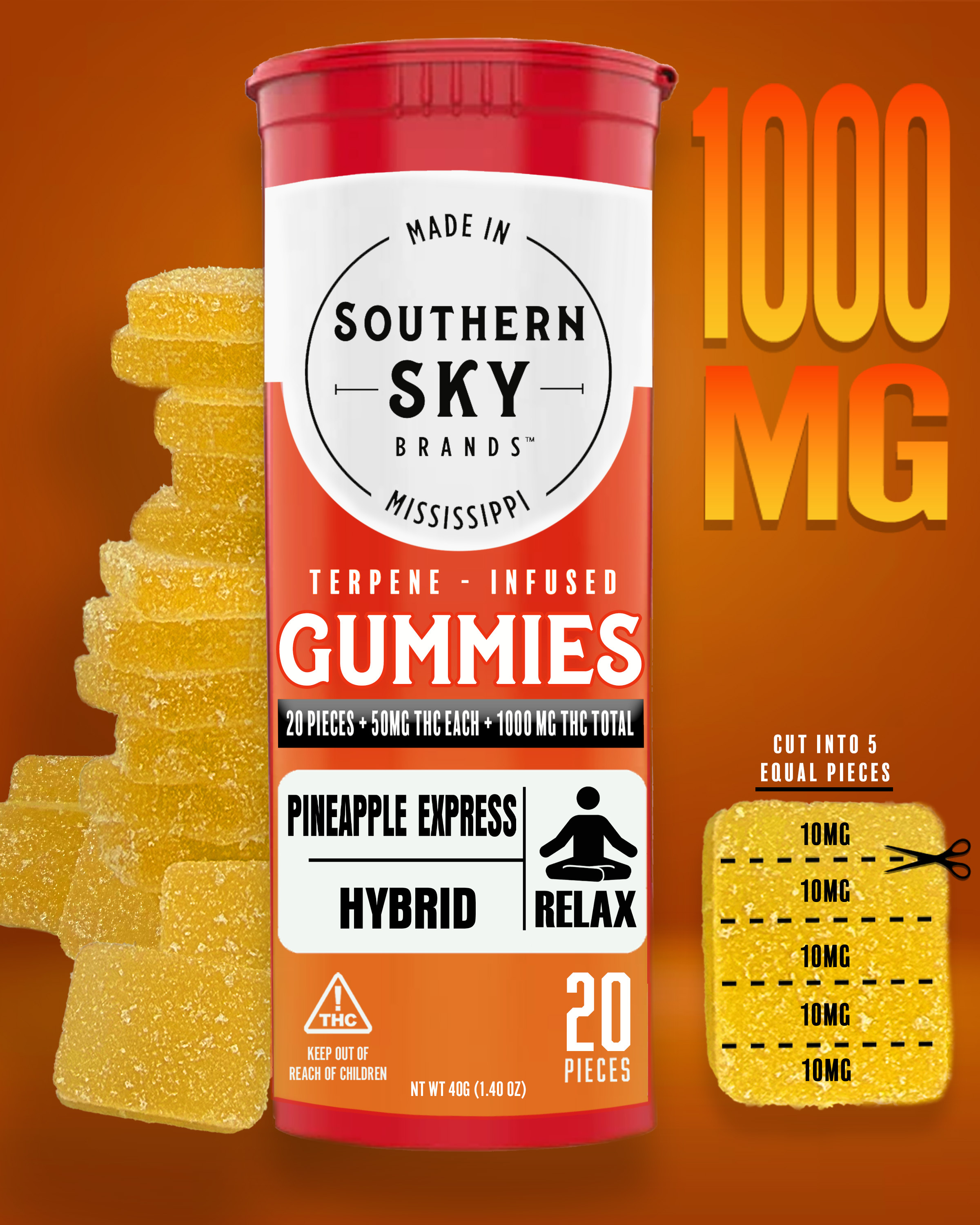 1000mg | Pineapple Express | Terpene-Infused Gummies 10pk