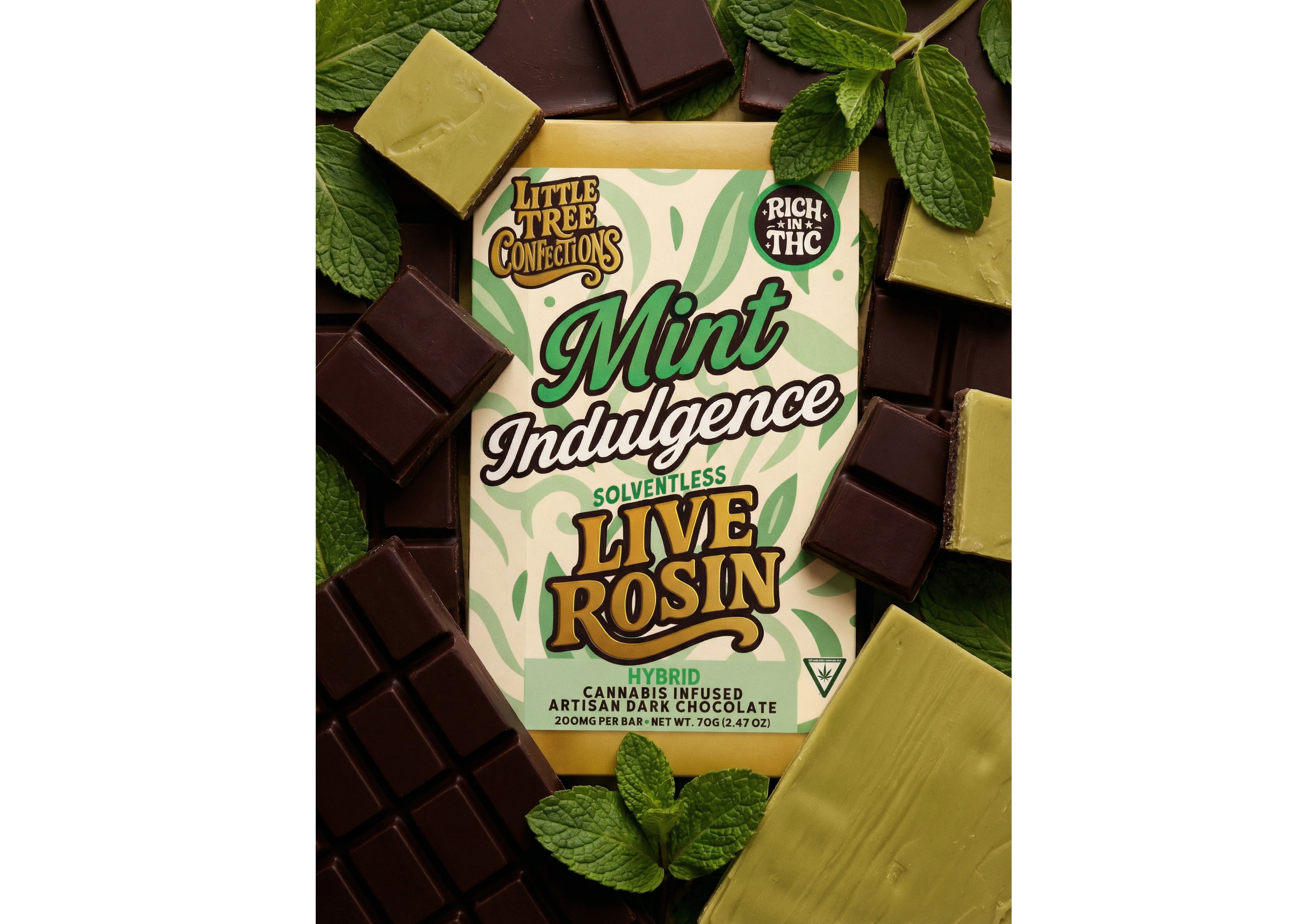 Little Tree - Chocolate Bar - 200mg Live Rosin Dark Chocolate Bar - Mint Indulgence - Hybrid