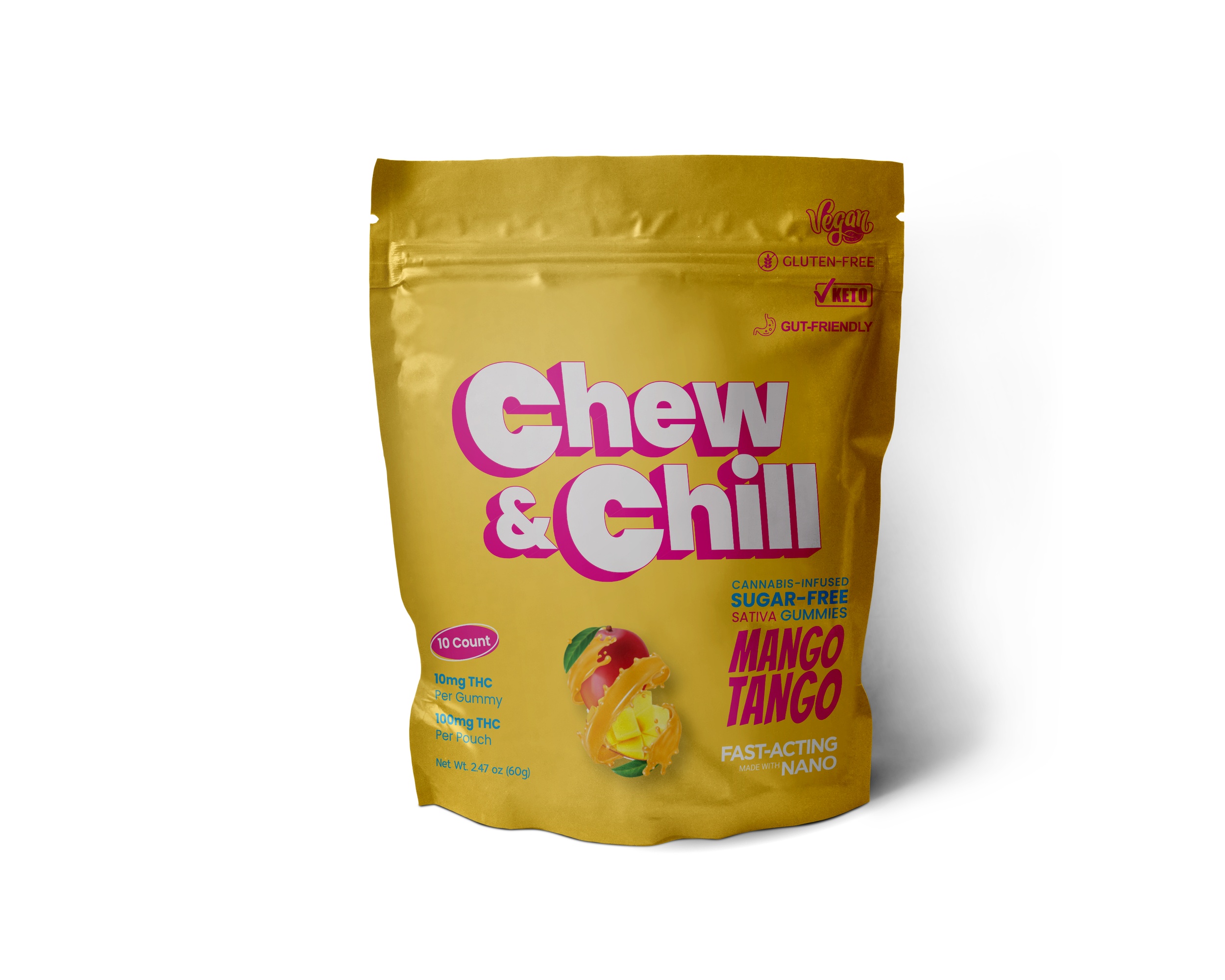 Gummies | 10pk | Sativa | Mango Tango | Live Resin | Fast Acting | Vegan | Keto | Gluten Free | 100mg
