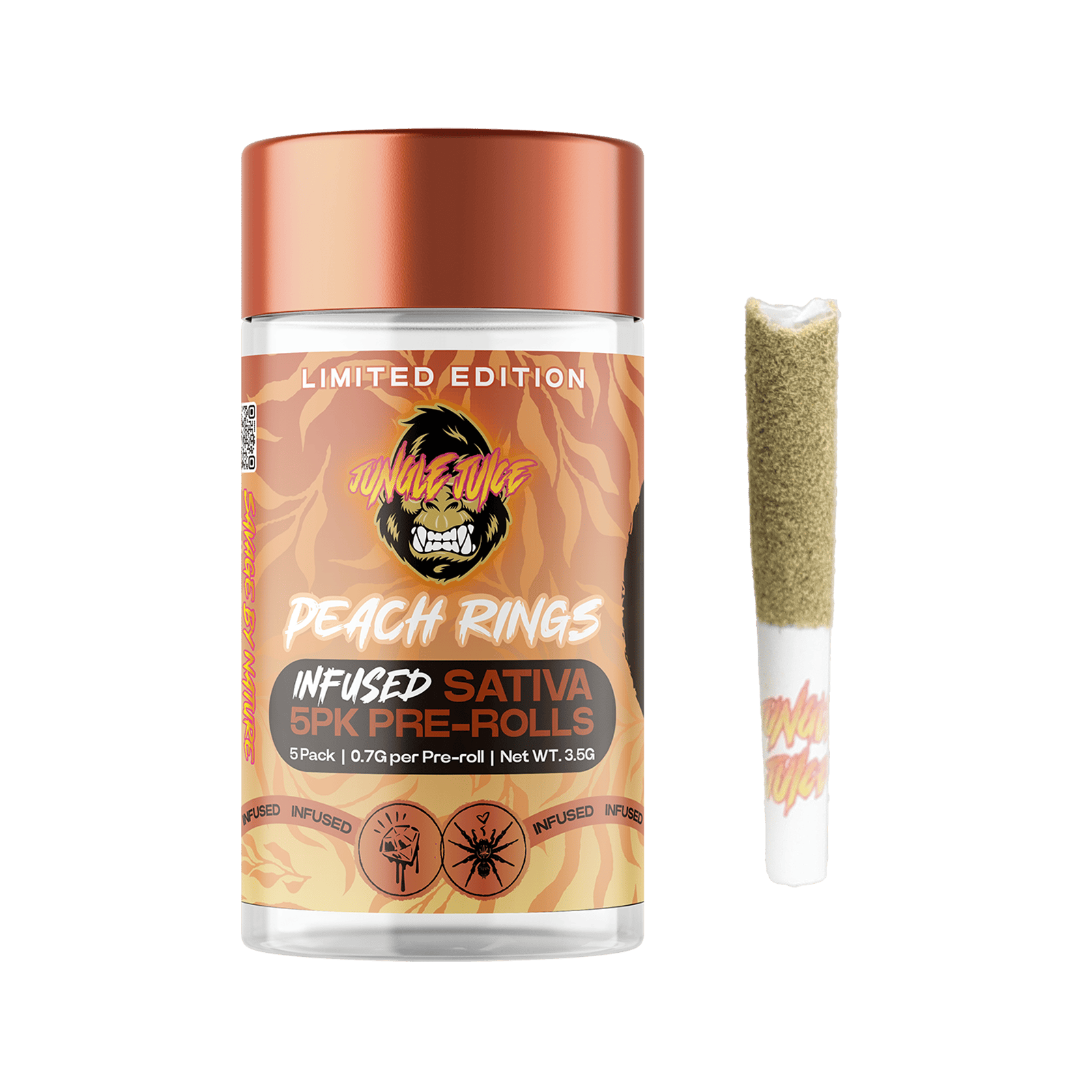 Jungle Juice | 0.7g - 5pk (3.5g) Infused Preroll Pack | Peach Rings