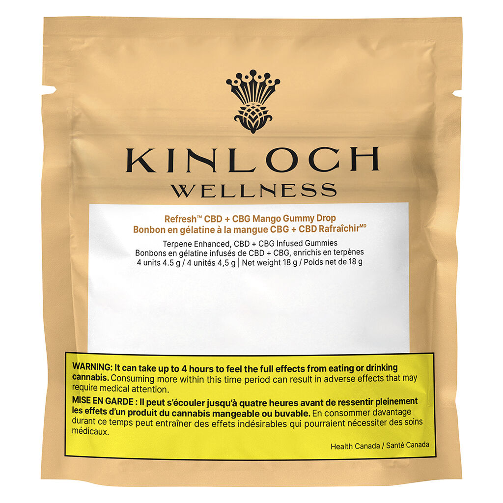Kinloch Wellness - Refresh™ CBD + CBG Mango Gummy Drop Soft Chews - 4 Pack