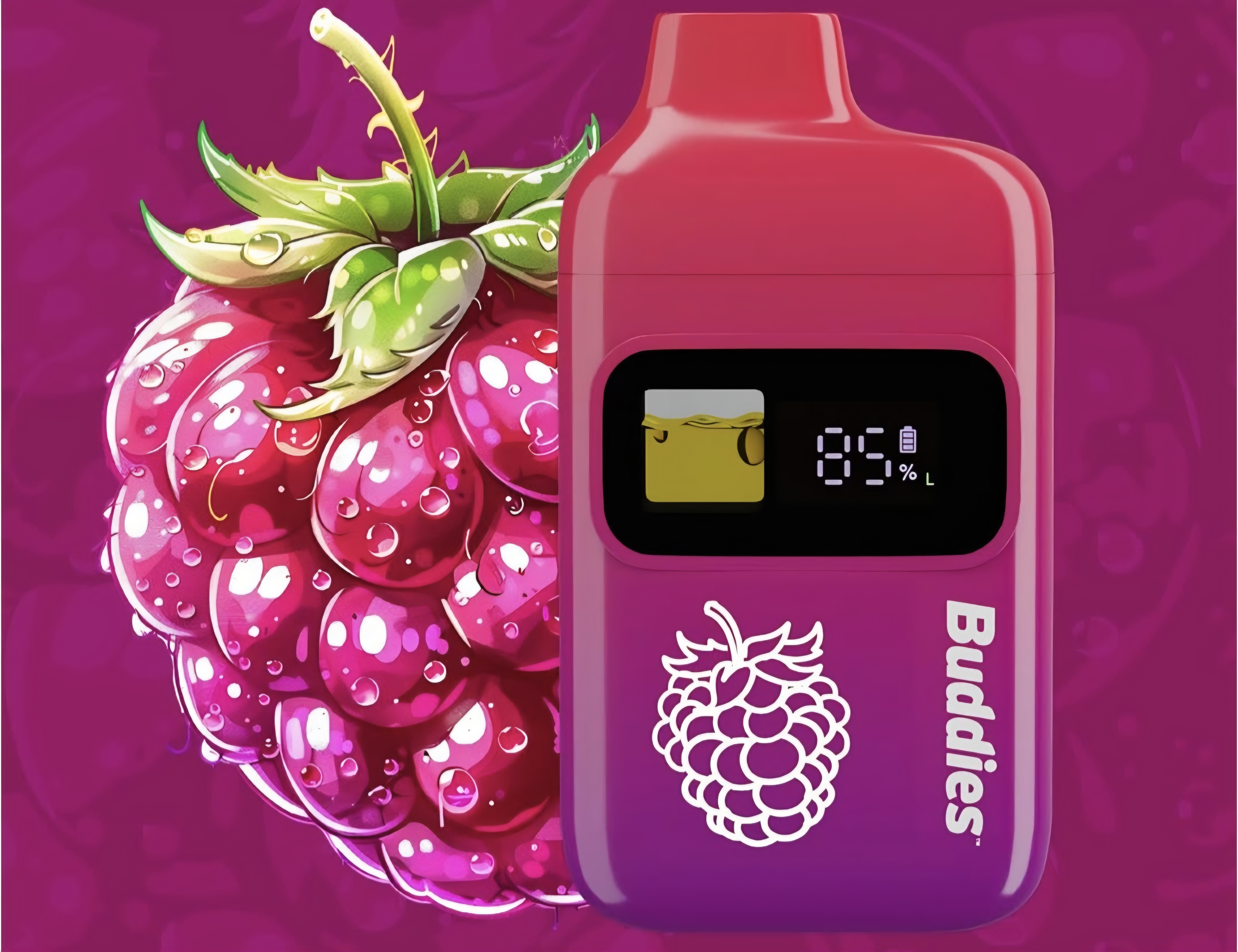 BUDDIES - DISPOSABLE - VAPE DISTILLATE - 2G - RASPBERRY PARFAIT