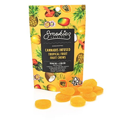 Infused Tropical Fruit 1:1 CBD:THC Chews (10mg/100mg) (Smokiez)